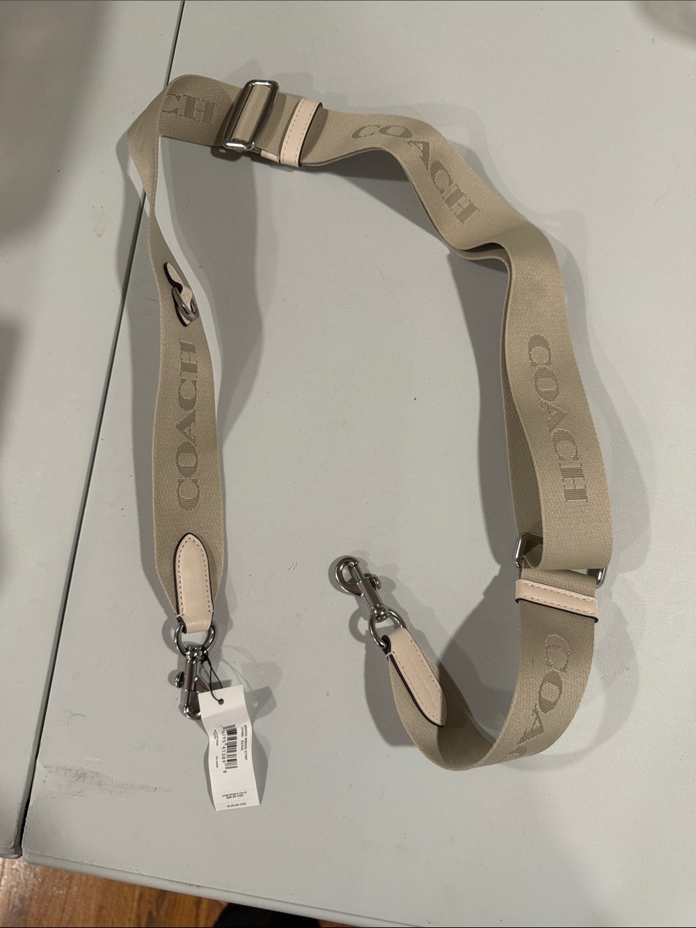 Coach Beige Logo Webbing Strap with Pale Pink Leather Trim